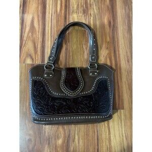 Montana West Concealed Carry Western Tooled Leather Purse - Brown